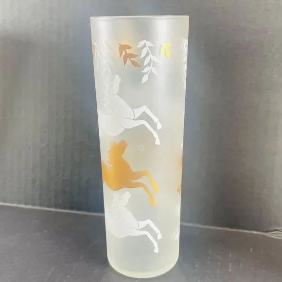 VTG Libbey CAVALCADE Collins Glasses Lot of 6 Prancing Horses Frosted Gold MCM - Picture 6 of 9